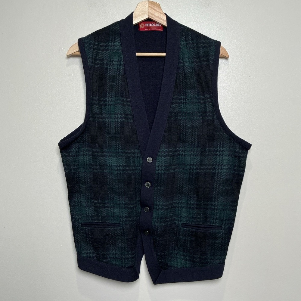 Vintage Pitlochry Women's Pure Wool Argyle Sweater‎ Vest XL Blue Plaid